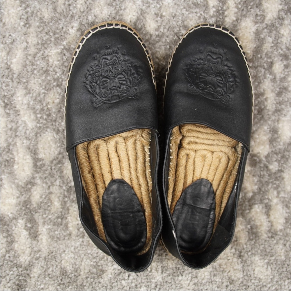 Kenzo Classic Tiger Head Canvas Leather Espadrille Womens EU 38 US 7 Black - Picture 4 of 12